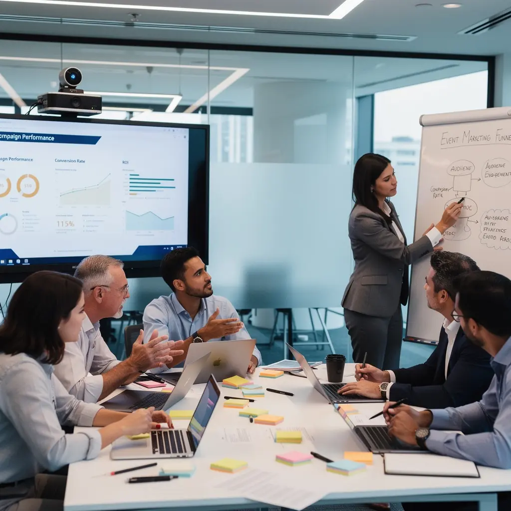 A dynamic presentation on stage at a conference, with a speaker engaging the audience with visual aids.