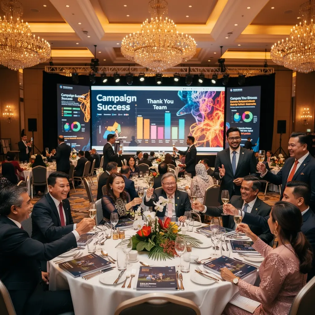 A team of event planners discussing strategies over a laptop in a bright, modern office space.