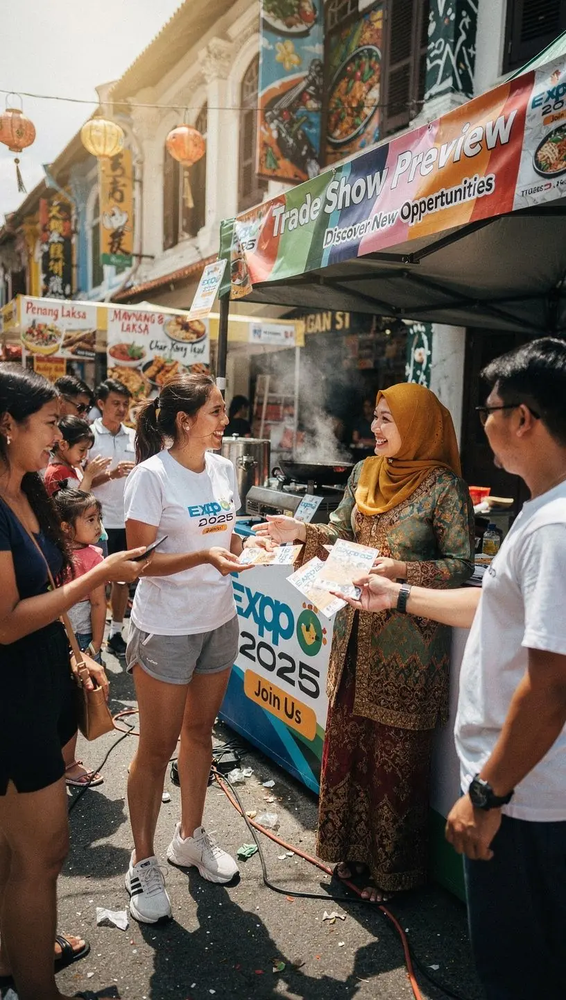 Promotional materials including banners and brochures set up at an event, creating a welcoming atmosphere.